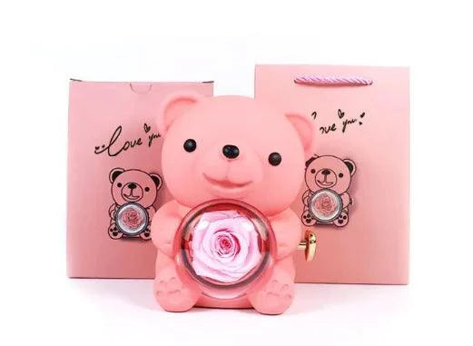 Rotating Rose Teddy Bear Gift Box - 4U! Online 