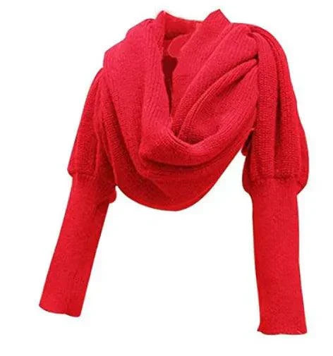 Cozy Knit Wool Scarf Shawl with Sleeves - 4U! Online 