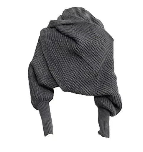 Cozy Knit Wool Scarf Shawl with Sleeves - 4U! Online 