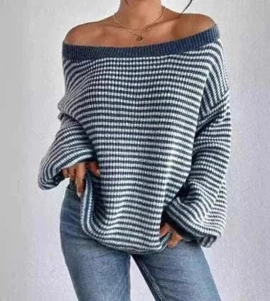 Women's Off-Shoulder Color Block Sweater - 4U! Online 