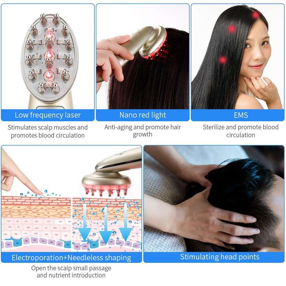 Electric Laser Hair Growth Comb Infrared EMS RF Vibration Massager Microcurrent Hair Care Hair Loss Treatment Hair Regrowth - 4U! Online 