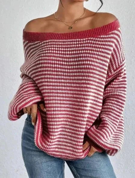 Women's Off-Shoulder Color Block Sweater - 4U! Online 