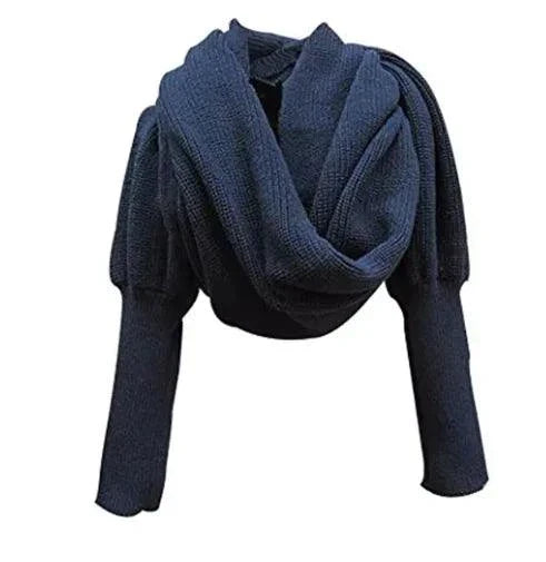 Cozy Knit Wool Scarf Shawl with Sleeves - 4U! Online 