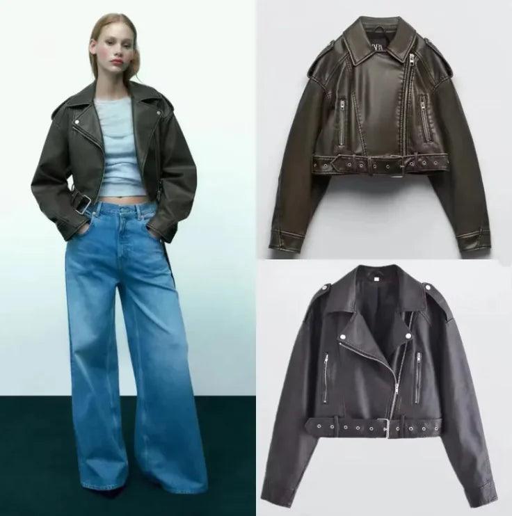 Washed Faux Leather Jacket - 4U! Online 