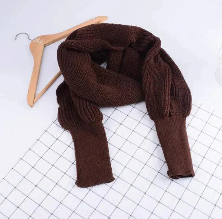 Cozy Knit Wool Scarf Shawl with Sleeves - 4U! Online 