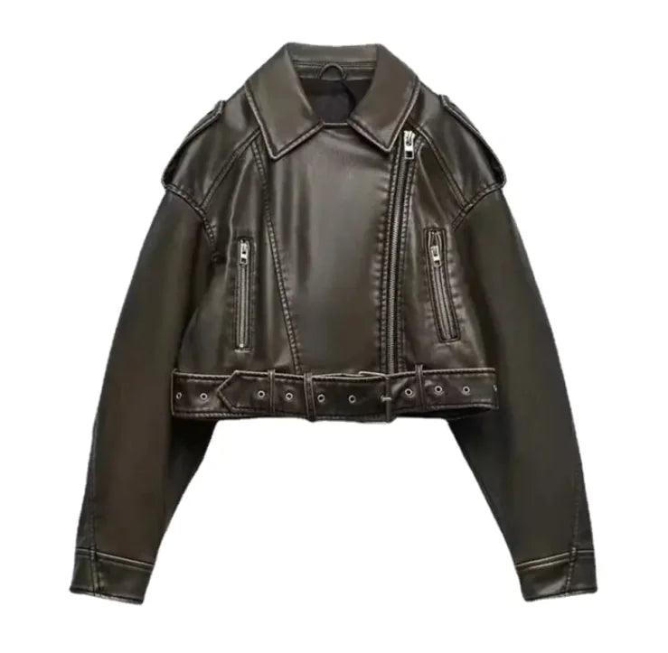 Washed Faux Leather Jacket - 4U! Online 