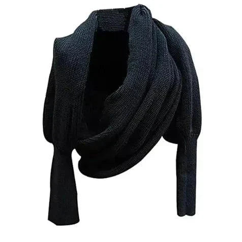 Cozy Knit Wool Scarf Shawl with Sleeves - 4U! Online 