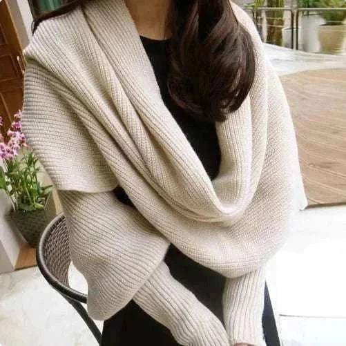 Cozy Knit Wool Scarf Shawl with Sleeves - 4U! Online 