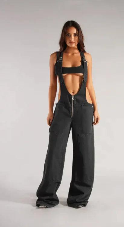 Y2K Denim Overalls with Pockets - Loose Fit Jumpsuit for Women, Streetwear Style - 4U! Online 